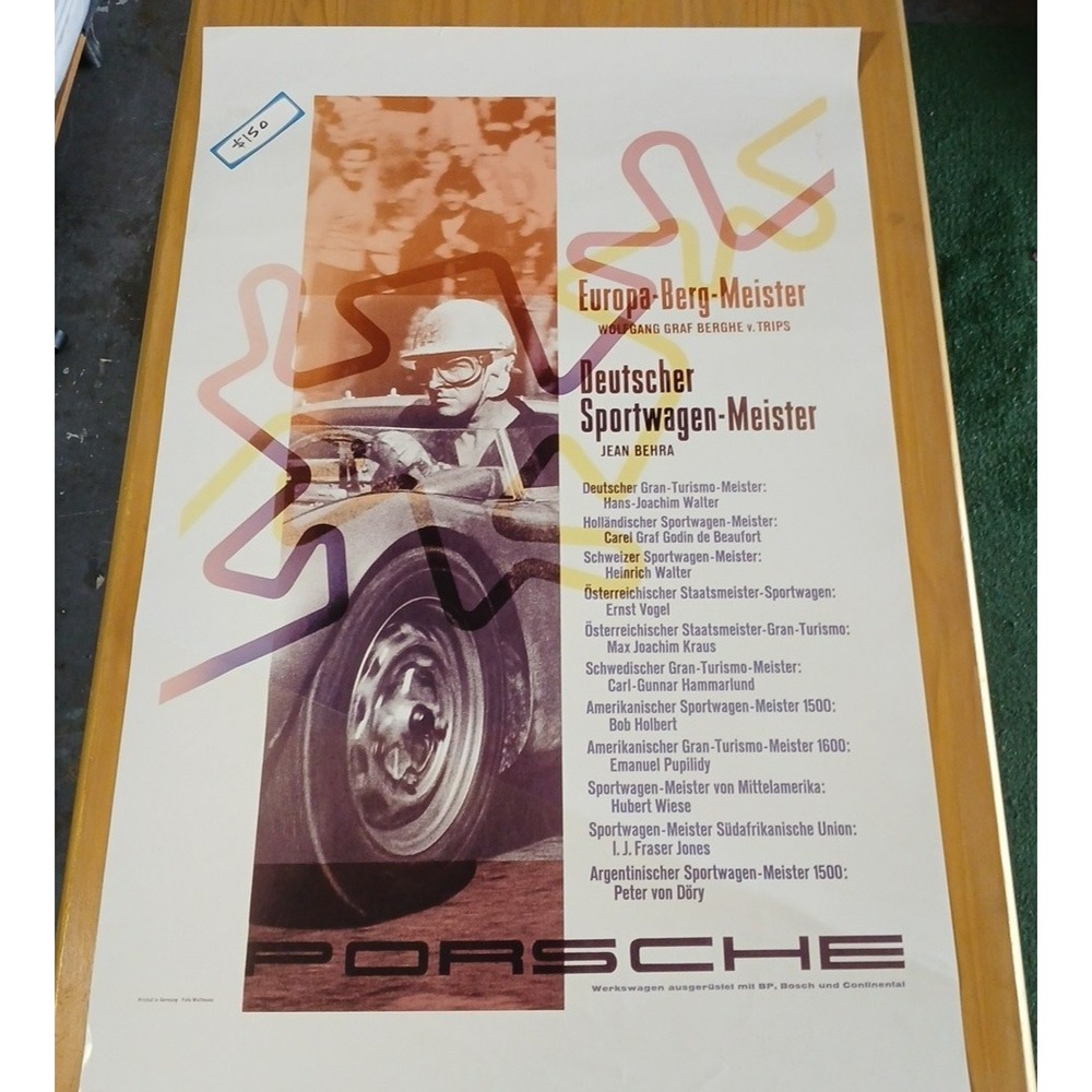Porsche Racing Masters Poster  24x36"  1960s Strenger German Premium Rare HTF